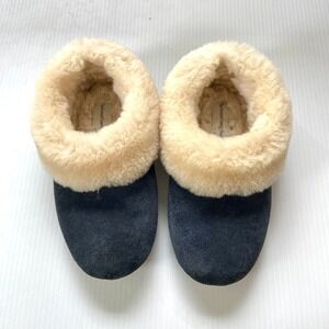 The Vermont Country Store Shearling Ballet Slippers Navy Blue‎ Suede Womens 9